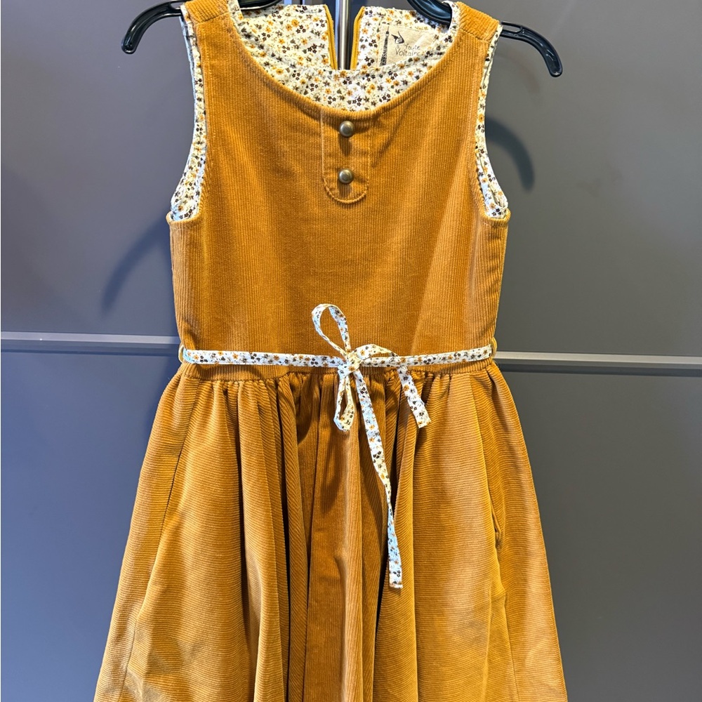 La Faute a Voltaire Girls Mustard Corduroy Dress Floral Trim 6/7 EU Designer